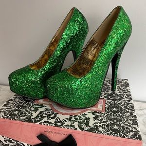 Bordello Green Glitter Heels